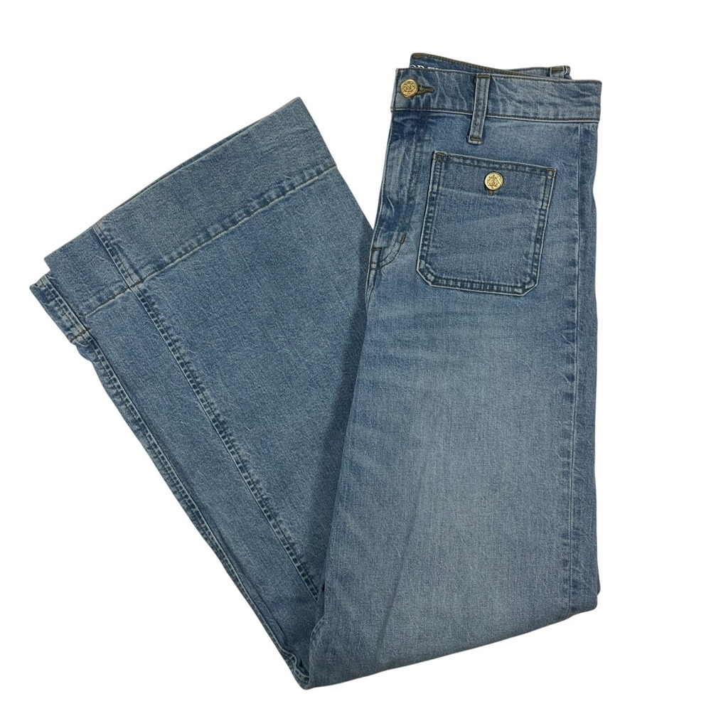J Crew Wide Leg Trouser Jeans Women's 28 (Fits 30x32) Gold Button Preppy Y2K